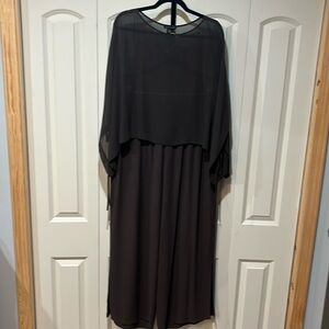 NWOT Eileen Fisher, dark brown silk Georgette short poncho/Palazzo pants